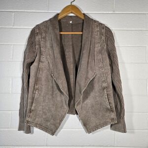 Mineral Wash 100% Cotton Acid Drape Jacket Knit Asymmetrical Hippie Layer Boho